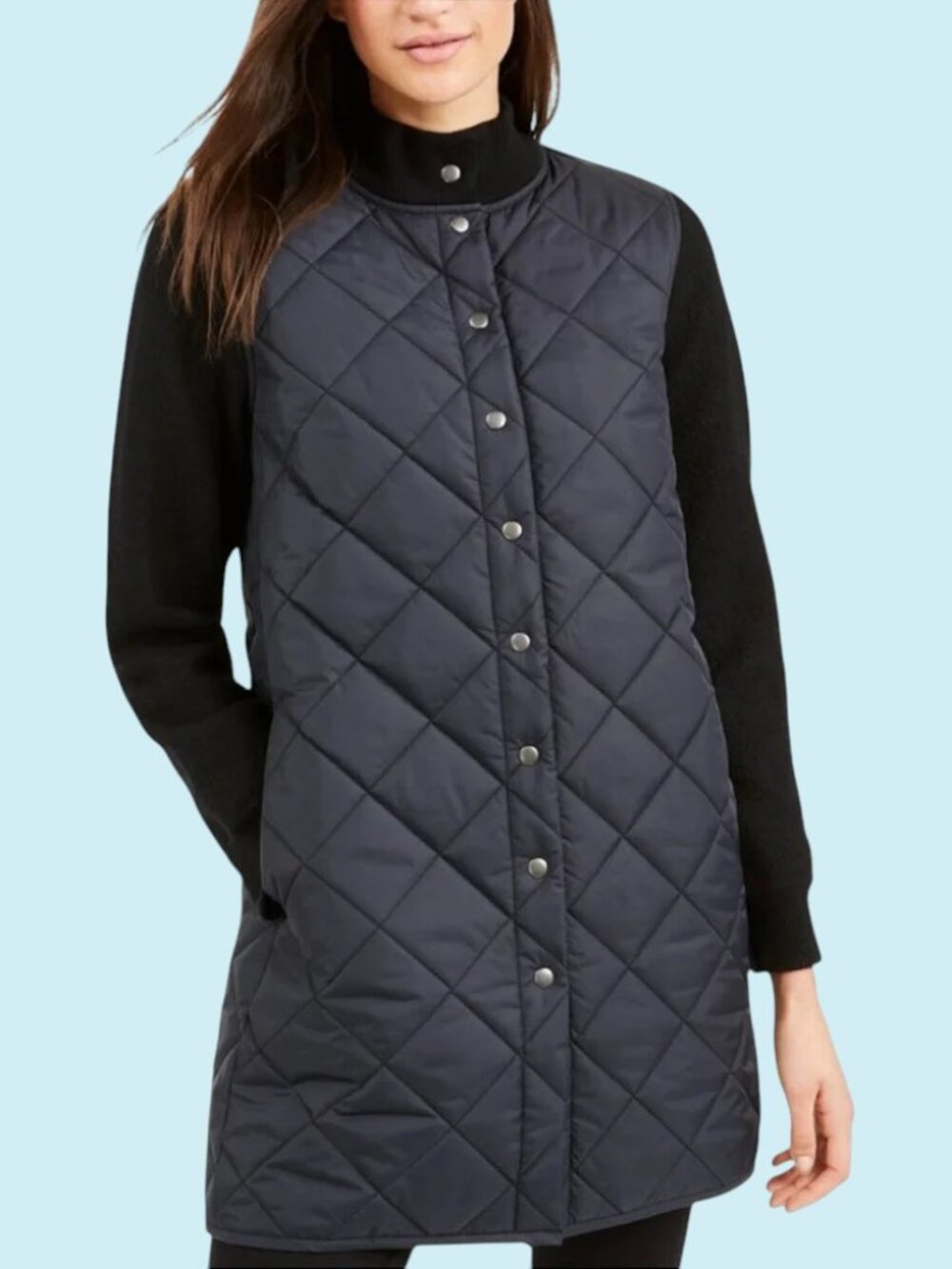 Eileen Fisher Mixed Media Jacket Small Petite Black Quilted Mid-Length Gorpcore